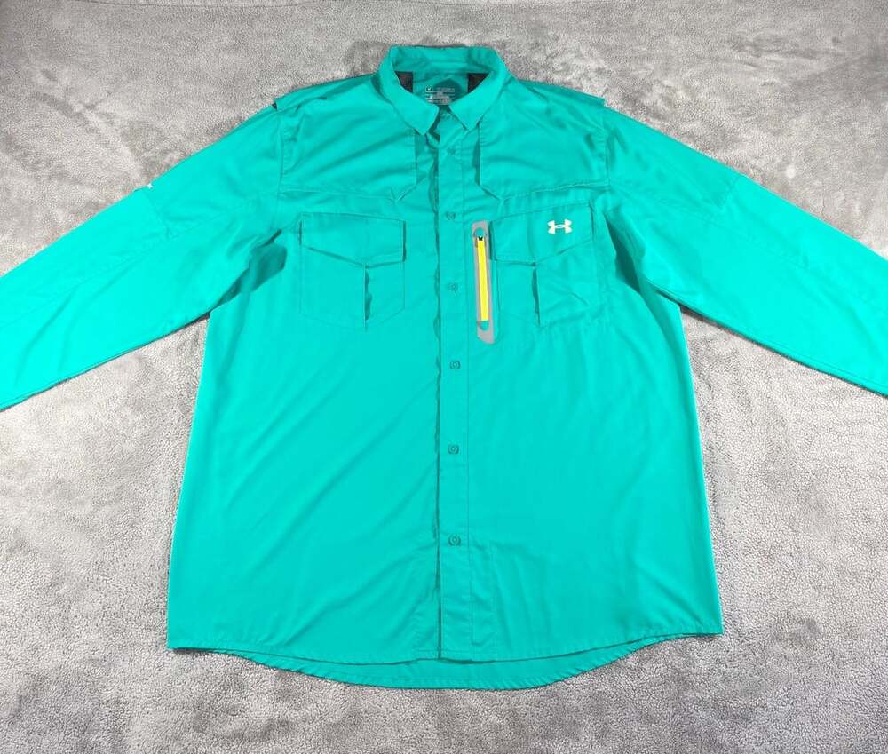 Under Armour Fishing Coldblack Abyss Guide Long Sleeve Size 2XL Teal Green Shirt